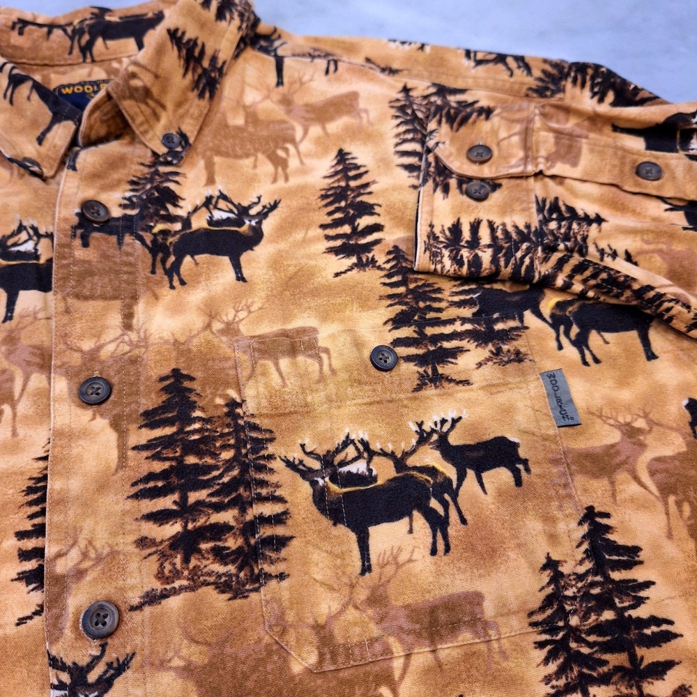 Woolrich Whitetail Deer Flannel Button Down Shirt XL Brown Scenic Cotton Hunter